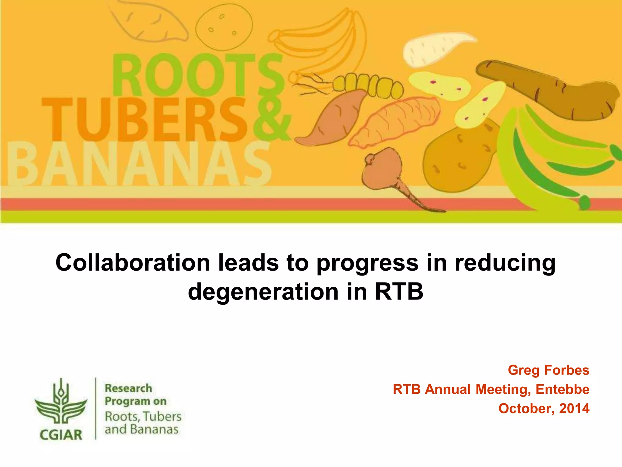 Collaboration leads to progress in reducing
degeneration in RTB
Greg Forbes
RTB Annual Meeting, Entebbe
October, 2014