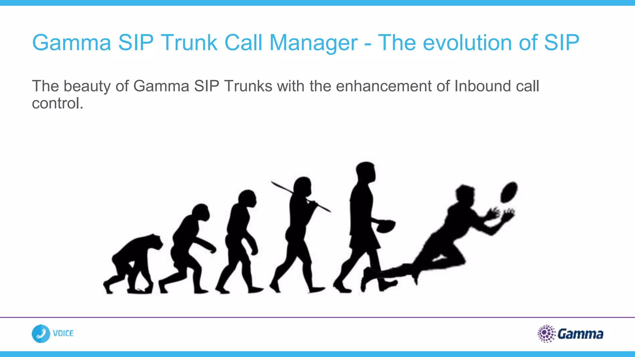 The beauty of Gamma SIP Trunks with the enhancement of Inbound call
control.
Gamma SIP Trunk Call Manager - The evolution of SIP
 
