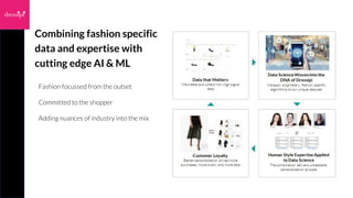 Combining fashion specific
data and expertise with
cutting edge AI & ML
Fashion focussed from the outset
Committed to the ...