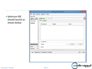 Page 31Classification: Restricted
• Selenium IDE
should launch as
shown below
 