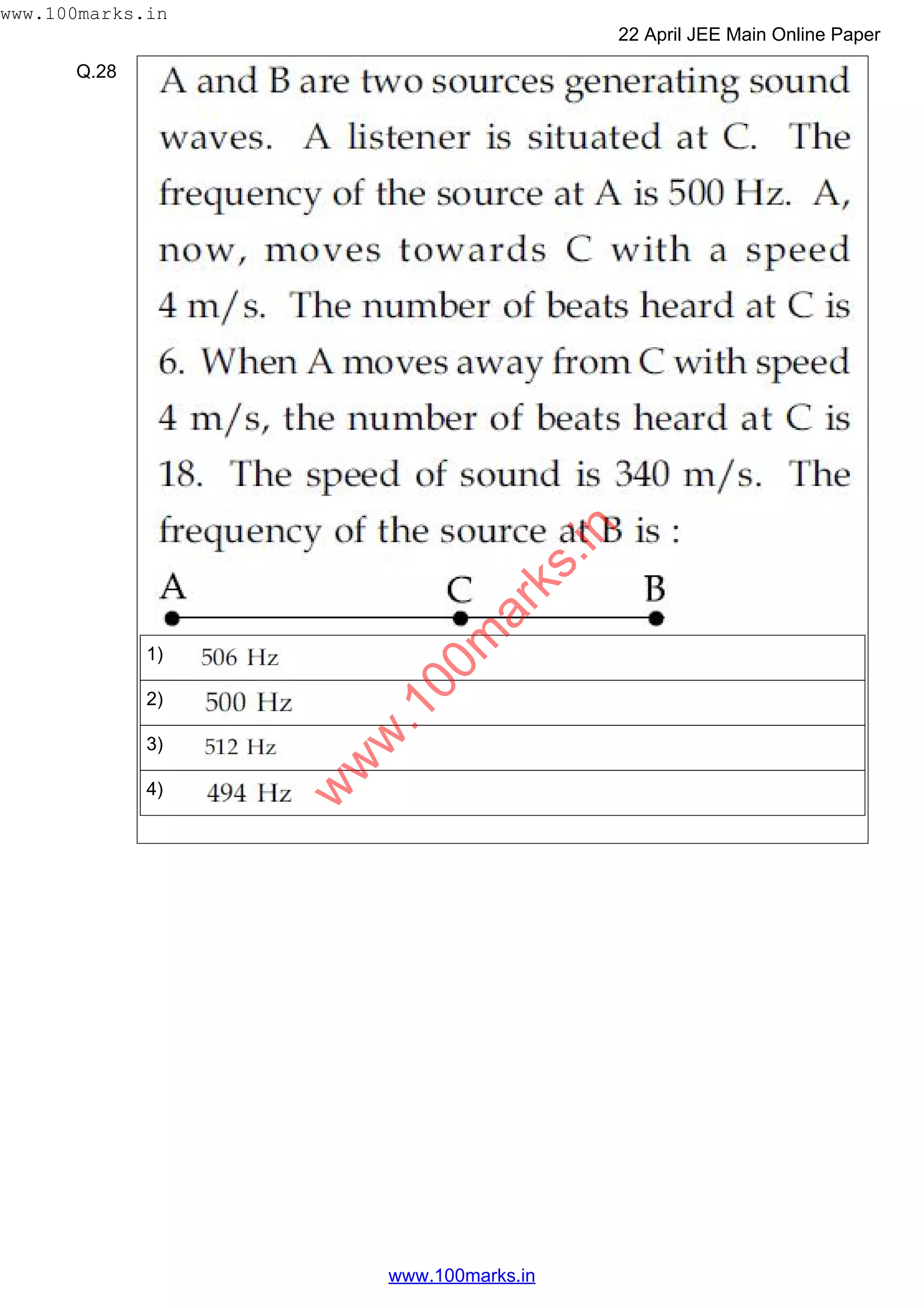 Q.28
1)
2)
3)
4)
w
w
w
.100m
arks.in
www.100marks.in
22 April JEE Main Online Paper
www.100marks.in
 