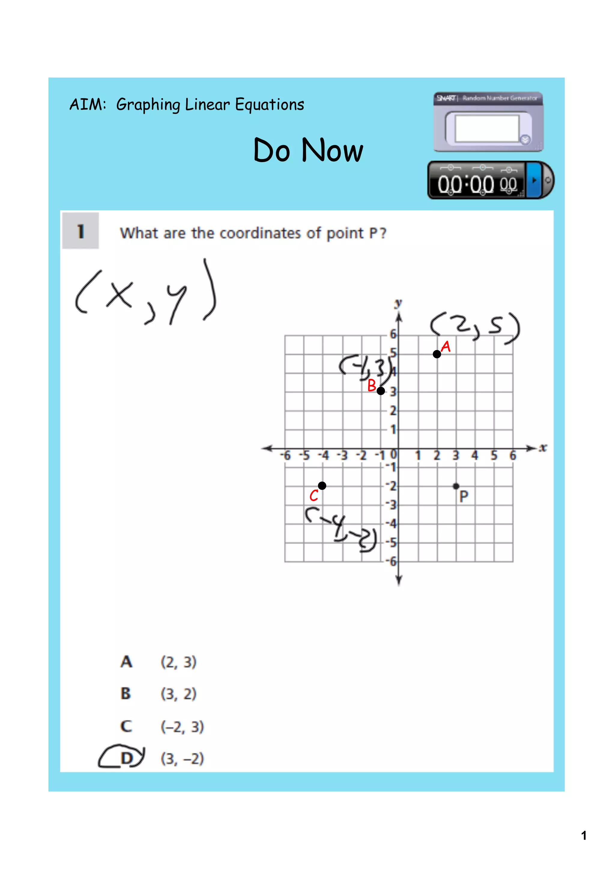 Day 2 Graphing Linear Equations | PDF