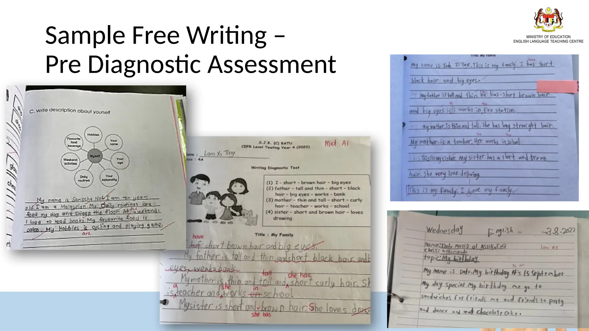 Sample Free Writing –
Pre Diagnostic Assessment
 