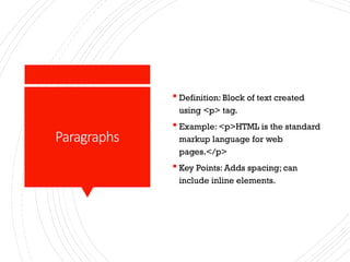 Html Introduction Paragraph Images Day2_HTML_Basics_Headings_Paragraphs_Inl | PPTX