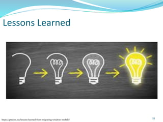 Lessons Learned
https://precom.nu/lessons-learned-from-migrating-windows-mobile/
55
 