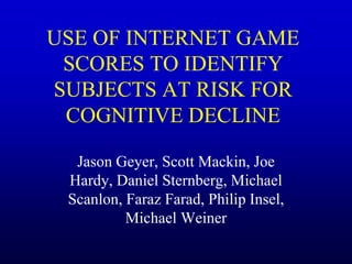 Caveats 
• Neither Memory Match nor any Lumosity 
game is a validated cognitive test 
• Training sessions are played inter...