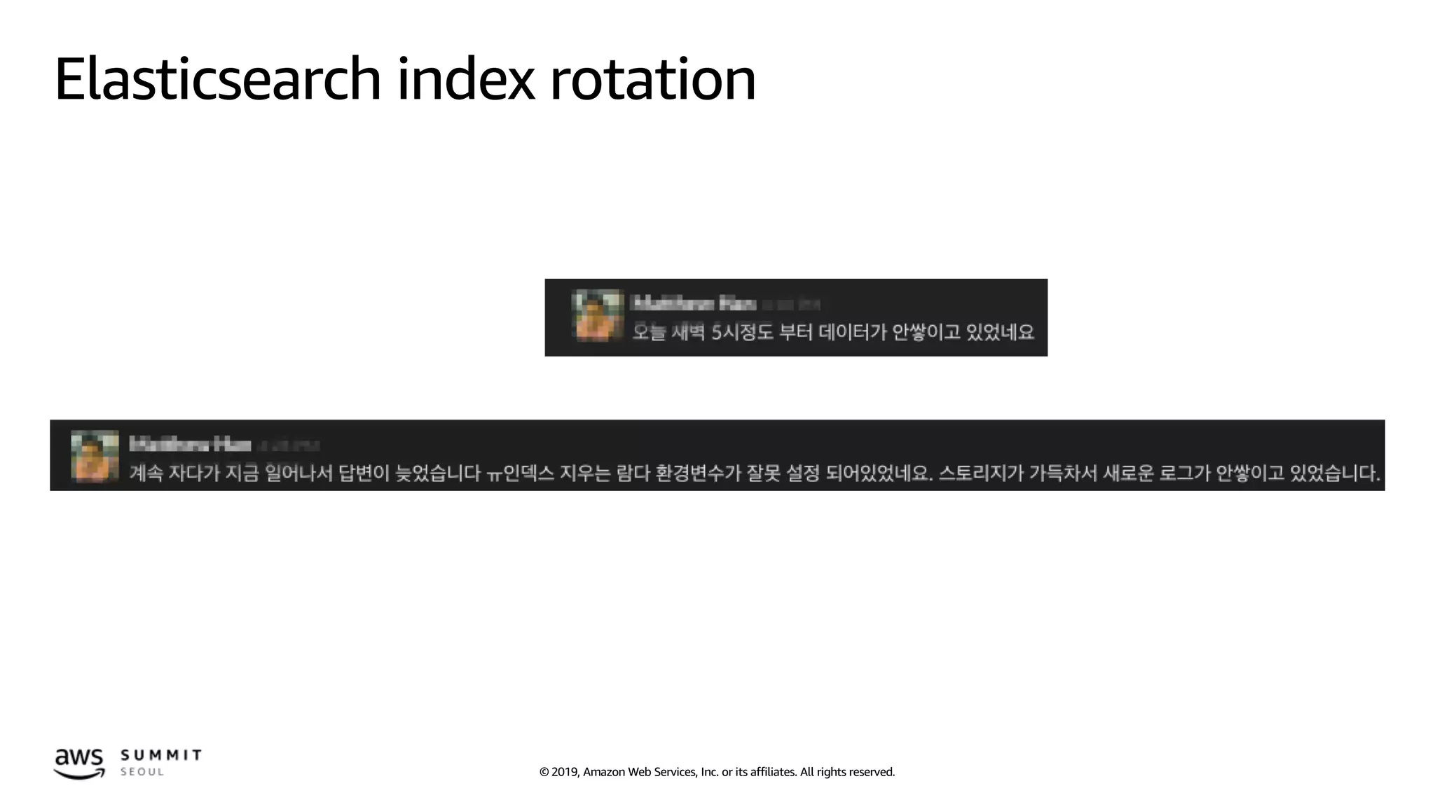 © 2019, Amazon Web Services, Inc. or its affiliates. All rights reserved.
Elasticsearch index rotation
 