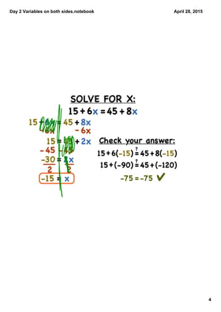 Day 2 Variables on both sides.notebook
4
April 28, 2015
 