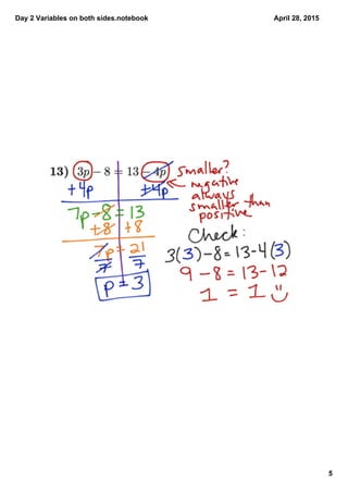 Day 2 Variables on both sides.notebook
5
April 28, 2015
 
