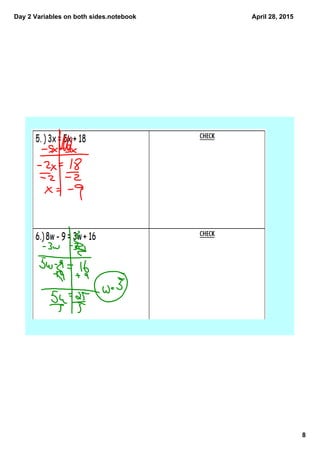 Day 2 Variables on both sides.notebook
8
April 28, 2015
 