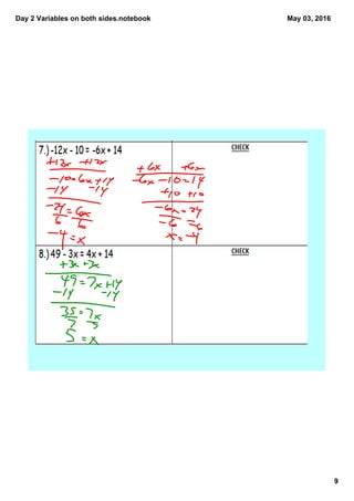 Day 2 Variables on both sides.notebook
9
May 03, 2016
 