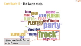Case Study 13 – Site Search Insight
Highest searches for Frocks
not for Dresses.
 
