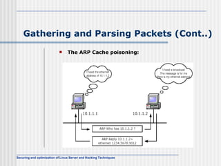 Gathering and Parsing Packets (Cont..)
                                The ARP Cache poisoning:




Securing and optimiza...