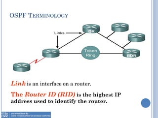 OSPF TERMINOLOGY
Link is an interface on a router.
The Router ID (RID) is the highest IP
address used to identify the router.
 
