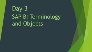 Day 3
SAP BI Terminology
and Objects
 