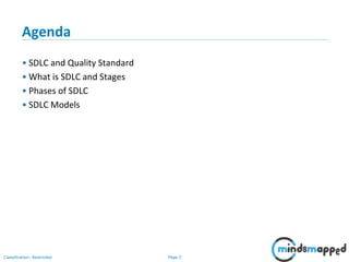 Page 2Classification: Restricted
Agenda
• SDLC and Quality Standard
• What is SDLC and Stages
• Phases of SDLC
• SDLC Models
 