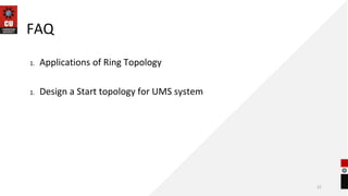 FAQ
1. Applications of Ring Topology
1. Design a Start topology for UMS system
21
 