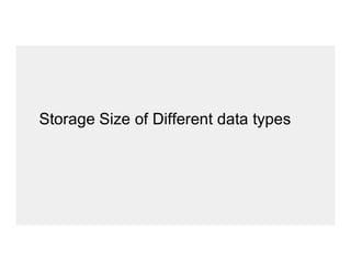 Storage Size of Different data types
 