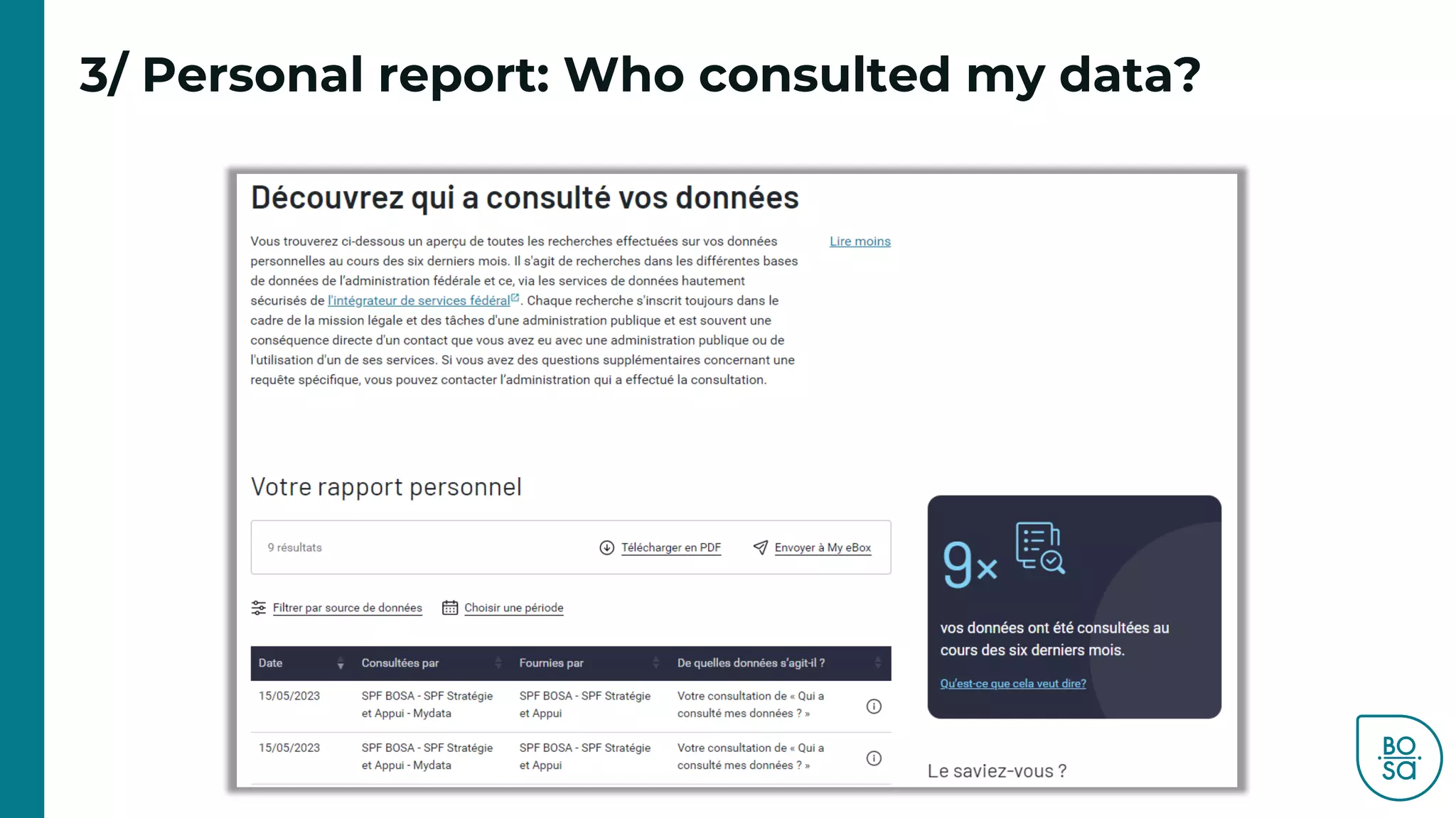 3/ Personal report: Who consulted my data?
 