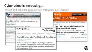 Cyber crime is increasing…
Threat and risks are expanding in frequency and intensity
 