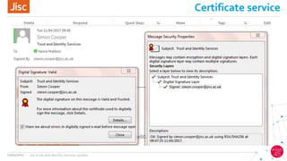 Certificate service
13/04/2017 Jisc trust and identity services update
 