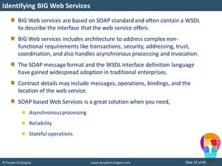 © People Strategists www.peoplestrategists.com Slide 25 of 62
BIG Web services are based on SOAP standardand often contain...