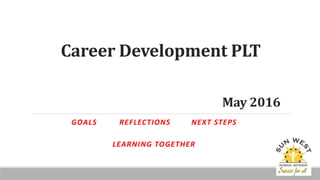 Career Development PLT
May 2016
GOALS REFLECTIONS NEXT STEPS
LEARNING TOGETHER
 