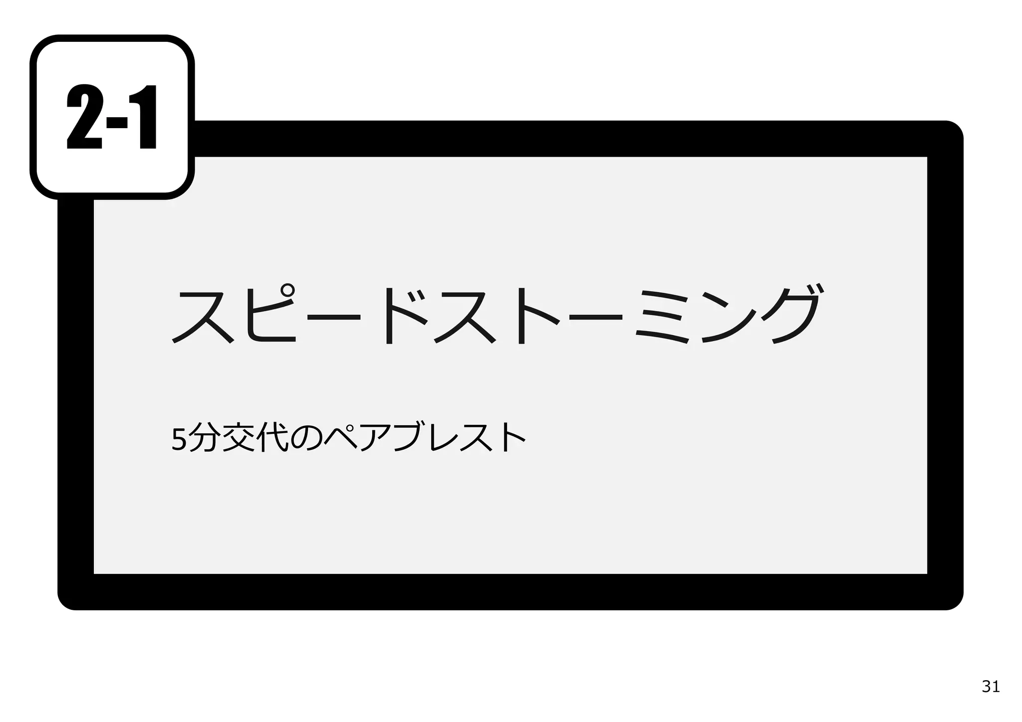 スピードストーミング
5分交代のペアブレスト
2-1
31
 