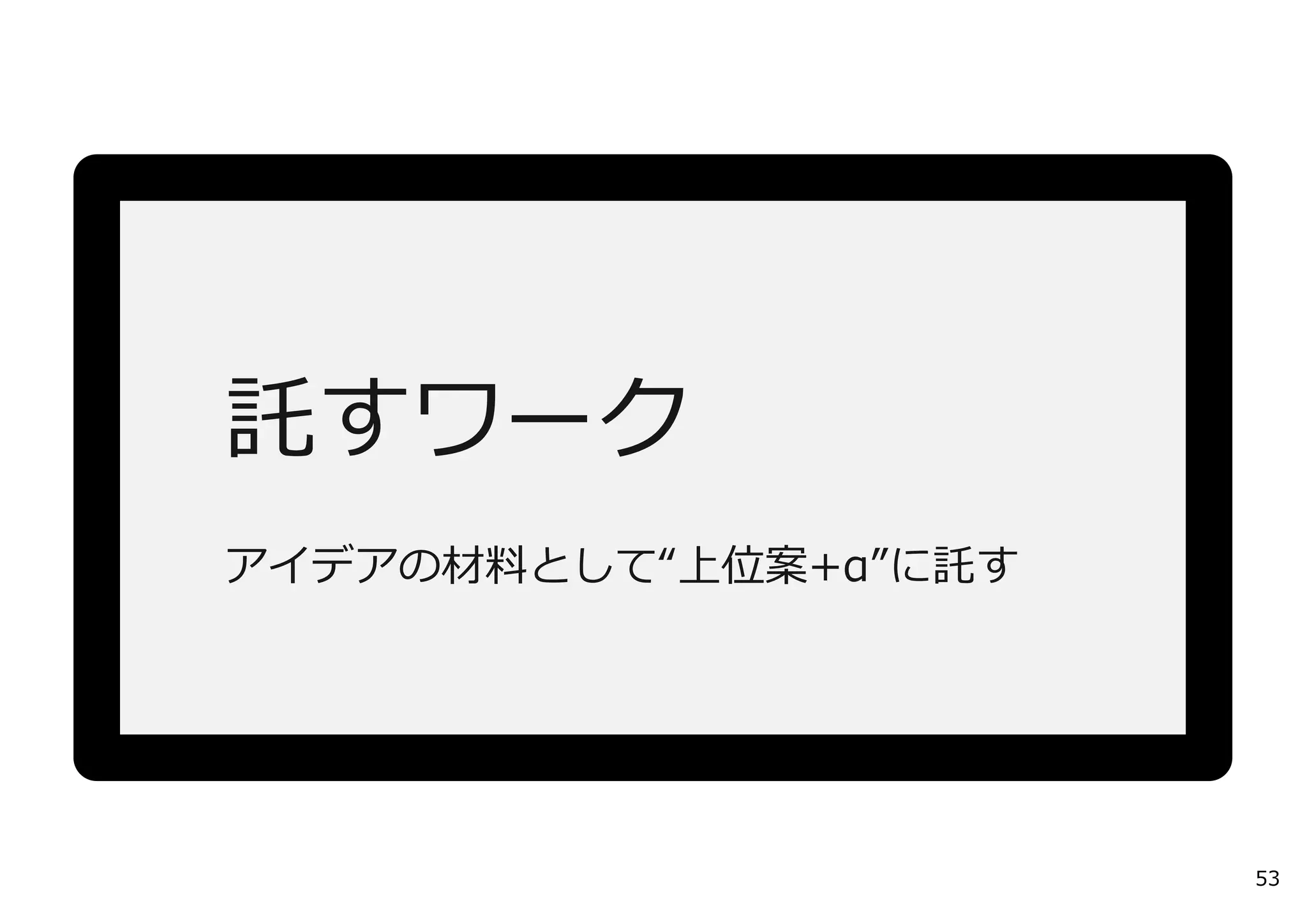 託すワーク
アイデアの材料として“上位案+α”に託す
53
 