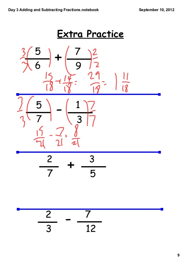 Day 3 adding and subtracting fractions