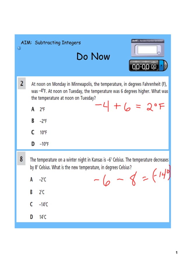 Day 3a subtracting integers day 2 | PDF