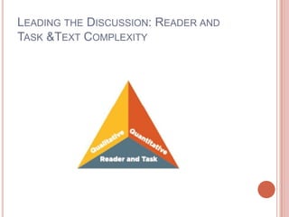 LEADING THE DISCUSSION: READER AND
TASK &TEXT COMPLEXITY
 