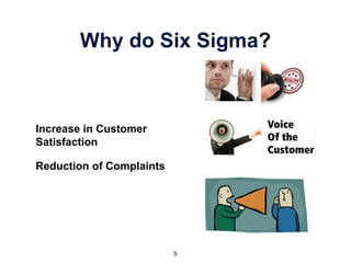 Why do Six Sigma?
Increase in Customer
Satisfaction
Reduction of Complaints
5
 