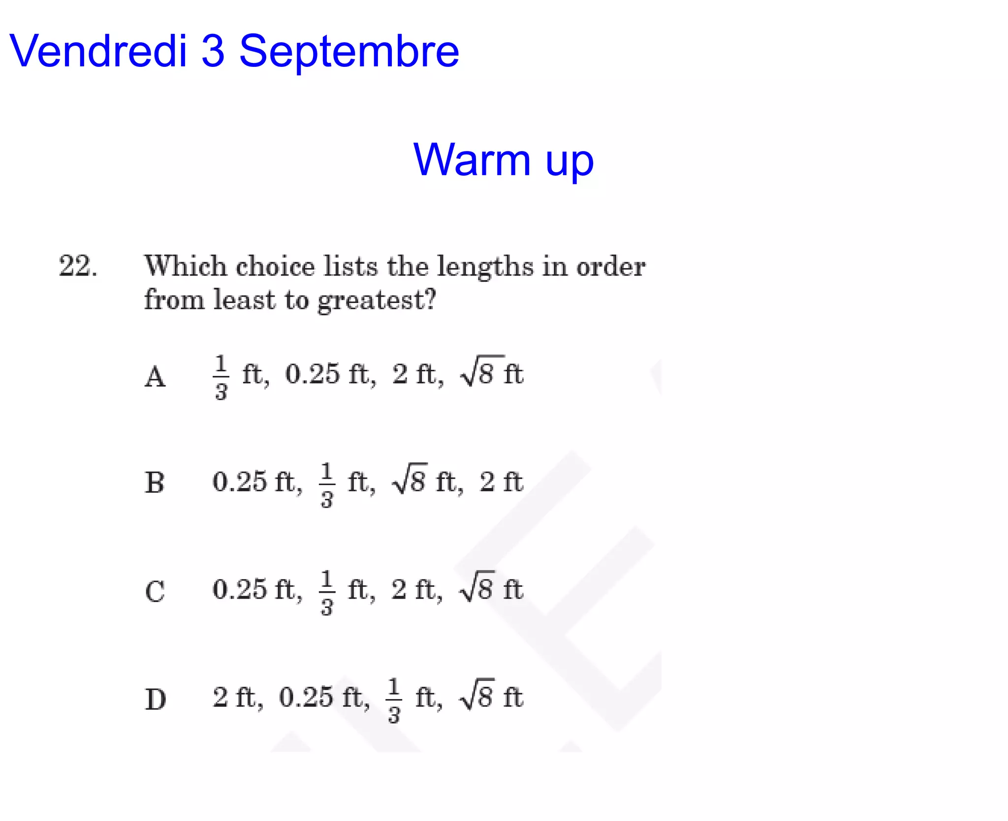 Vendredi 3 SeptembreWarm up