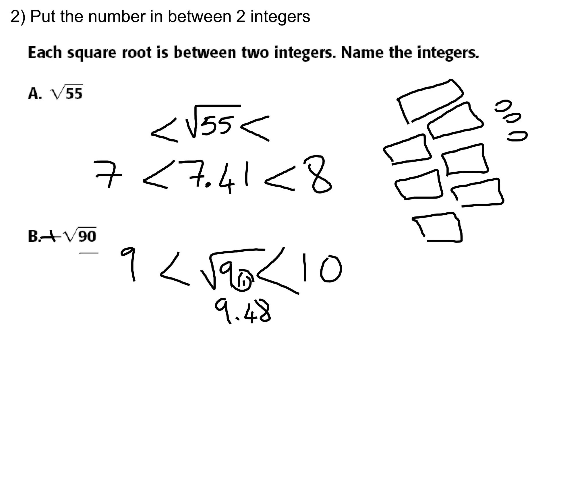 2) Put the number in between 2 integers