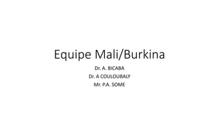 Equipe Mali/Burkina
Dr. A. BICABA
Dr. A COULOUBALY
Mr. P.A. SOME
 
