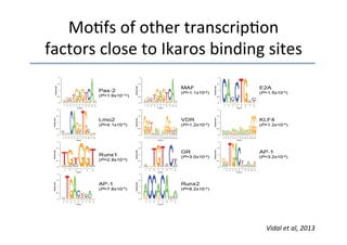 Mo3fs	
  of	
  other	
  transcrip3on	
  
factors	
  close	
  to	
  Ikaros	
  binding	
  sites	
  




                                               Vidal	
  et	
  al,	
  2013	
  
 