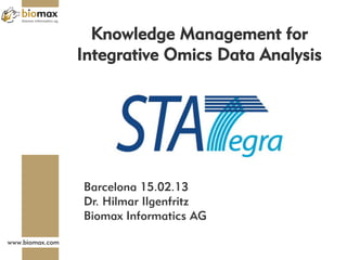 Knowledge Management for
                 Integrative Omics Data Analysis




                 Barcelona 15.02.13
                 Dr. Hilmar Ilgenfritz
                 Biomax Informatics AG

www.biomax.com
 