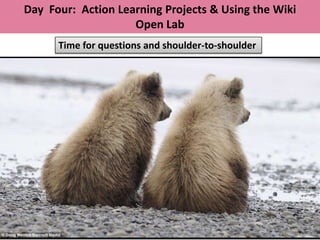 Day Four: Action Learning Projects & Using the Wiki
                    Open Lab
      Time for questions and shoulder-to-shoulder
 