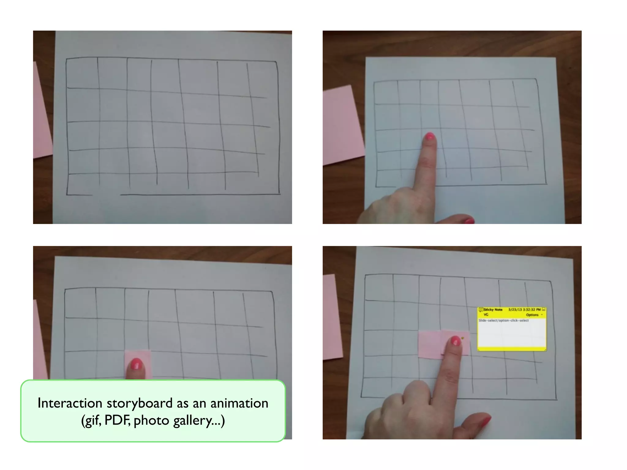 Interaction storyboard as an animation
(gif, PDF, photo gallery...)
 