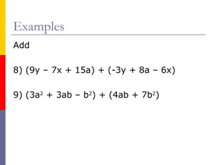 Adding and subtracting polynomials | PPT | Homework and Study | Education