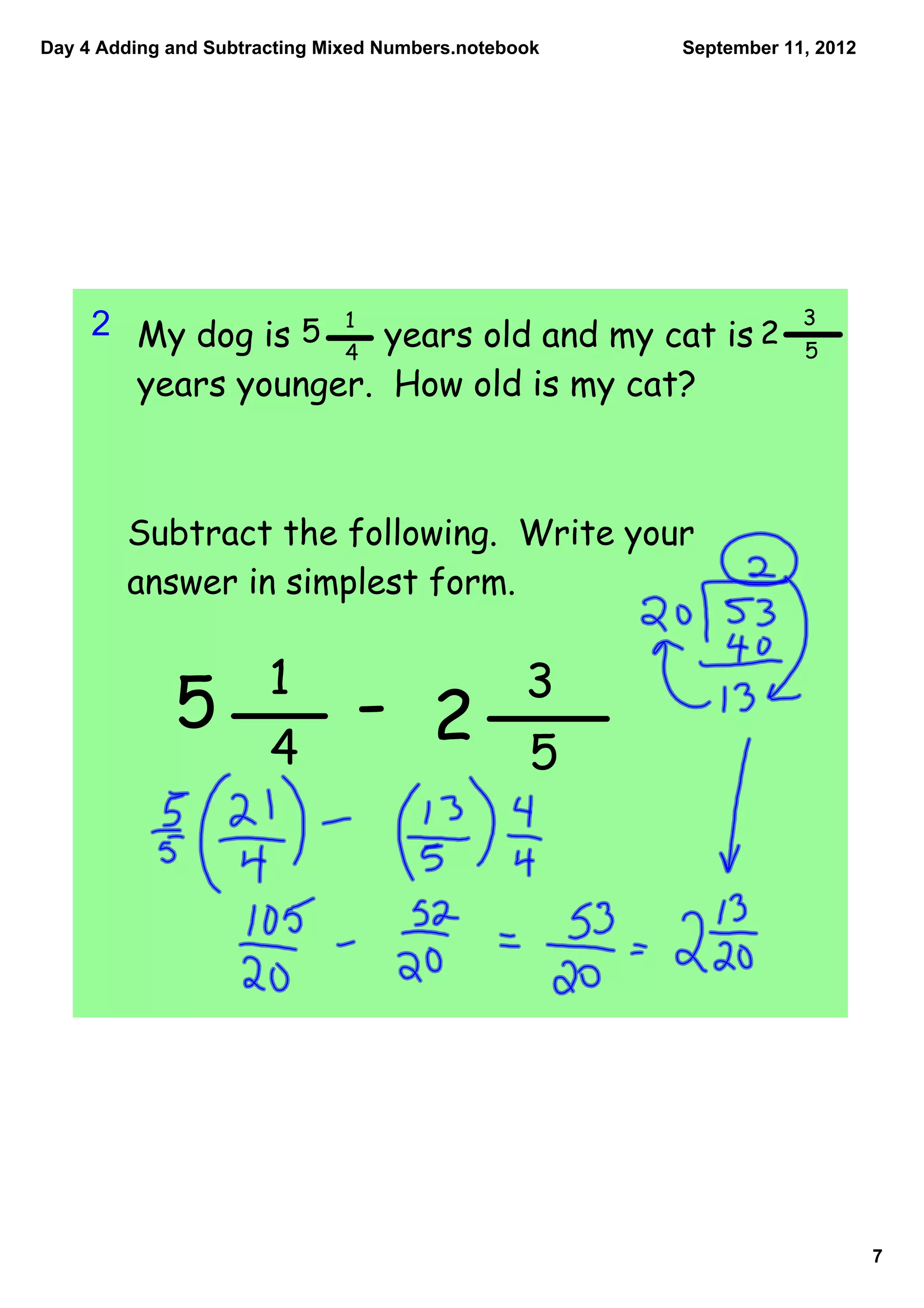 Day 4 adding and subtracting mixed numbers | PDF