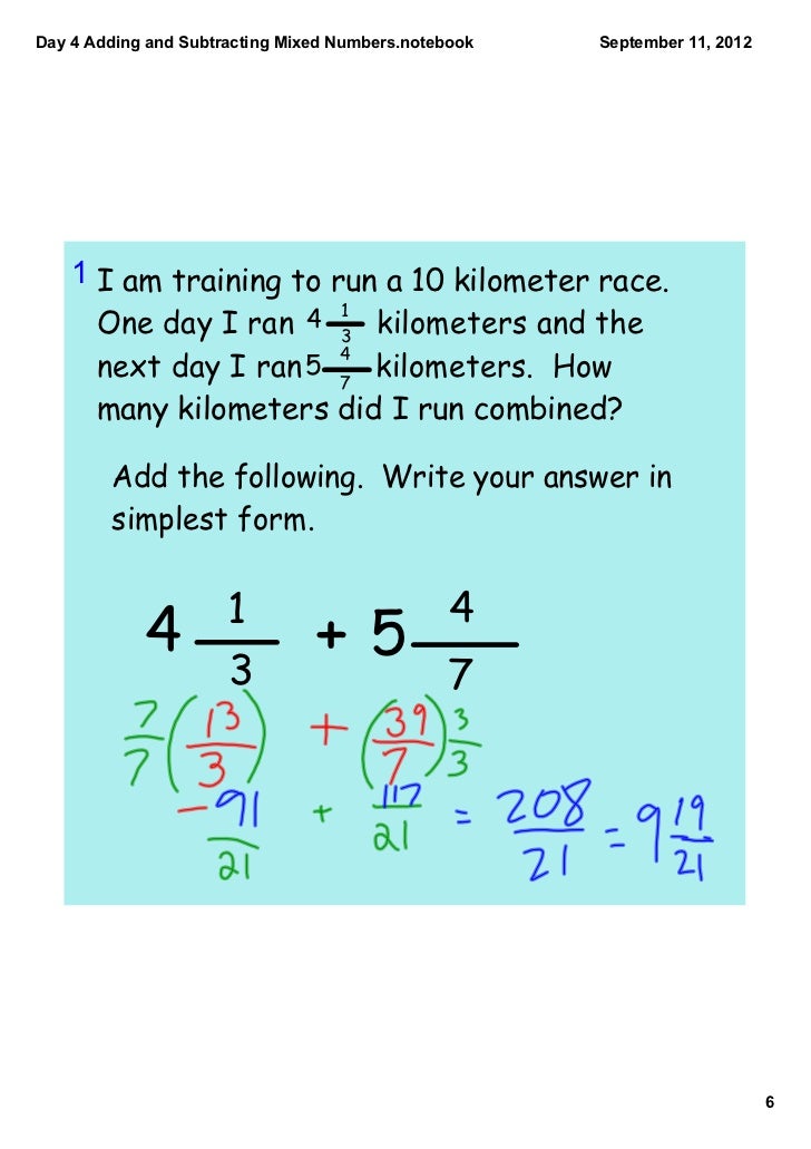 Day 4 adding and subtracting mixed numbers