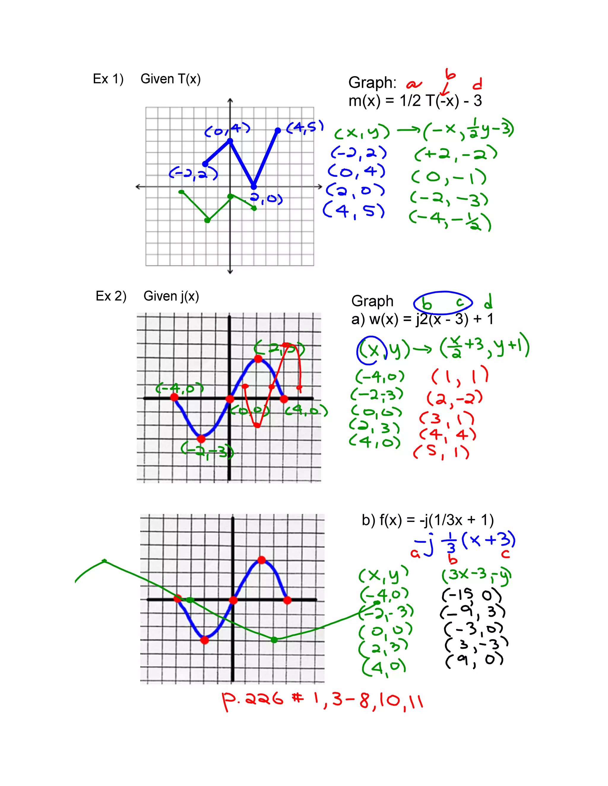 m(x) = 1/2 T(-x) - 3
b) f(x) = -j(1/3x + 1)