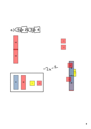 8
x
1 ­1
­x
a.) -5x + 2 + 3x - 4
­x
­x
­x
­x
­x
1
1
x
x
x
­1
­1
­1
­1
 
