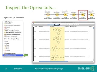 Inspect	
  the	
  Oprea	
  fails…	
  	
  
Right	
  click	
  on	
  the	
  node	
  




   33	
             05/07/2012	
          Resources	
  for	
  Computa5onal	
  Drug	
  Design	
  
 