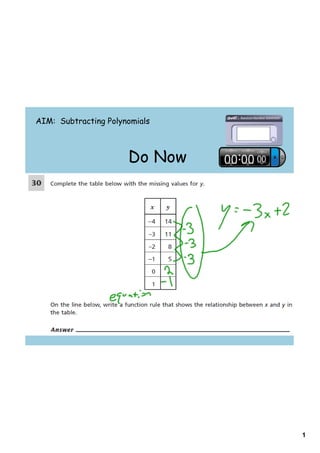 AIM: Subtracting Polynomials



                      Do Now




                               1
 