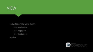 VIEW
<div class="view view-main">
<!-- Navbar-->
<!-- Pages -->
<!-- Toolbar-->
</div>
 