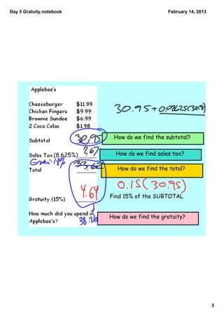 Day 5 Gratuity.notebook                        February 14, 2013




                           How do we find the items
 ...