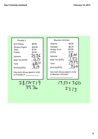 Day 5 Gratuity.notebook                                                  February 14, 2013




             Friendly's    ...